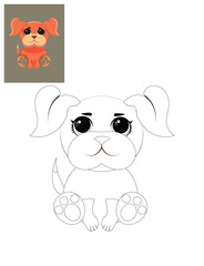 Coloring page outline of cartoon smiling cute little dog. Colorful vector illustration, summers coloring book for kids.