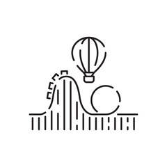 Theme amusement park sing. Thin line art icons. roller coaster and festival fun. Linear style illustrations isolated on white