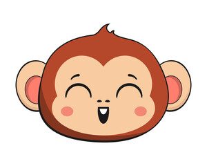 Monkey Chimpanzee Grinning Face Head Kawaii Sticker Isolated