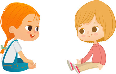 Fototapeta premium Boy and girl sitting on floor and talk. Vector illustration