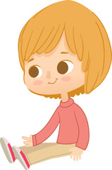 Cute blond boy sitting on floor. Preschool boy. Vector illustration