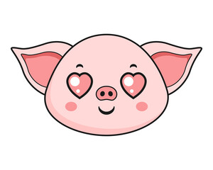 Pig Heart Eyes Face Head Kawaii Sticker