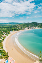 Beautiful view of San Juan del Sur beach in sunny day. Panoramic view of the bay of San Juan del Sur, Nicaragua