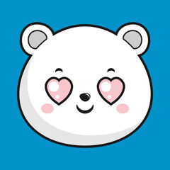 Polar Bear Heart Eyes Face Head Kawaii Sticker Isolated