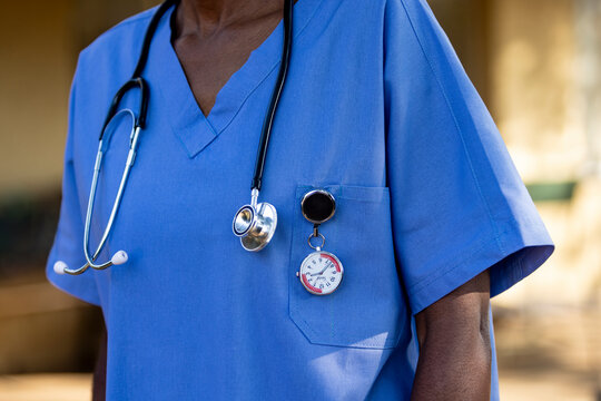 African nurse with a specialized FOB watch
