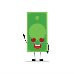 Cute happy paper money character. Funny fall in love money cartoon emoticon in flat style. financial emoji vector illustration