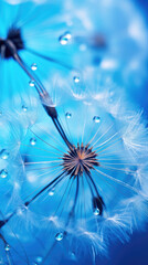 Beautiful dew drops on a dandelion seed macro. Generative ai