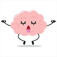 Cute relax brain character. Funny yoga brain cartoon emoticon in flat style. encephalon emoji meditation vector illustration