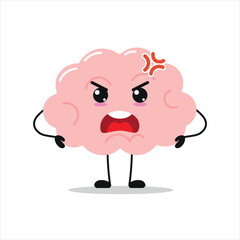 Cute angry brain character. Funny mad brain cartoon emoticon in flat style. encephalon emoji vector illustration