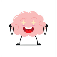 Cute excited brain character. Funny electrifying brain cartoon emoticon in flat style. encephalon emoji vector illustration