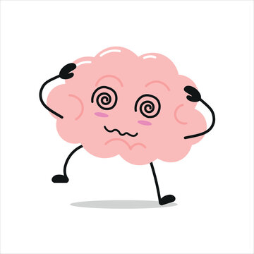 Cute dizzy brain character. Funny drunk brain cartoon emoticon in flat style. encephalon emoji vector illustration