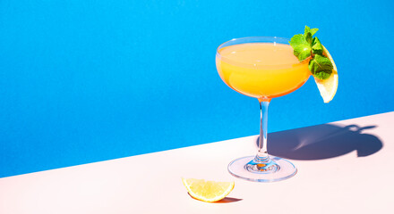 Paddington alcoholic cocktail drink with rum, yellow liquor, grapefruit and lemon juice, marmalade...