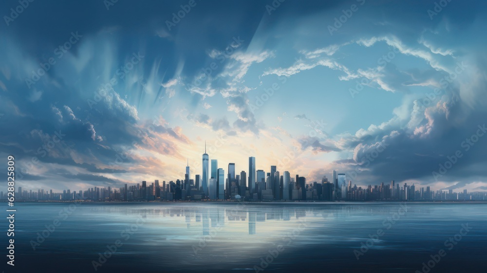 Poster skyline with skyscrapers created with generative ai