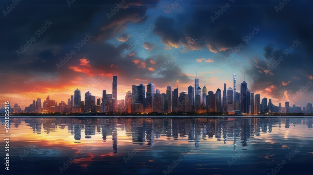 Poster skyline with skyscrapers created with generative ai