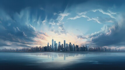 Naklejka premium Skyline with skyscrapers created with Generative AI