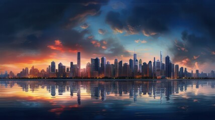 Skyline with skyscrapers created with Generative AI