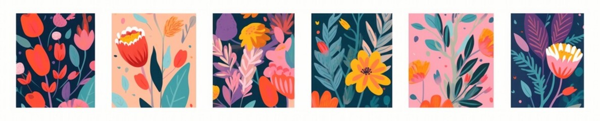 Beautiful bright spring wallpapers, posters, covers, cards with flowers,  leaves, floral bouquets, flower compositions, Generative AI