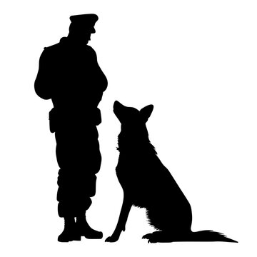 recommend clip art: Policeman and german shepherd dog silhouette. vector illustration