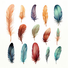 Watercolor feather closeup isolated on background