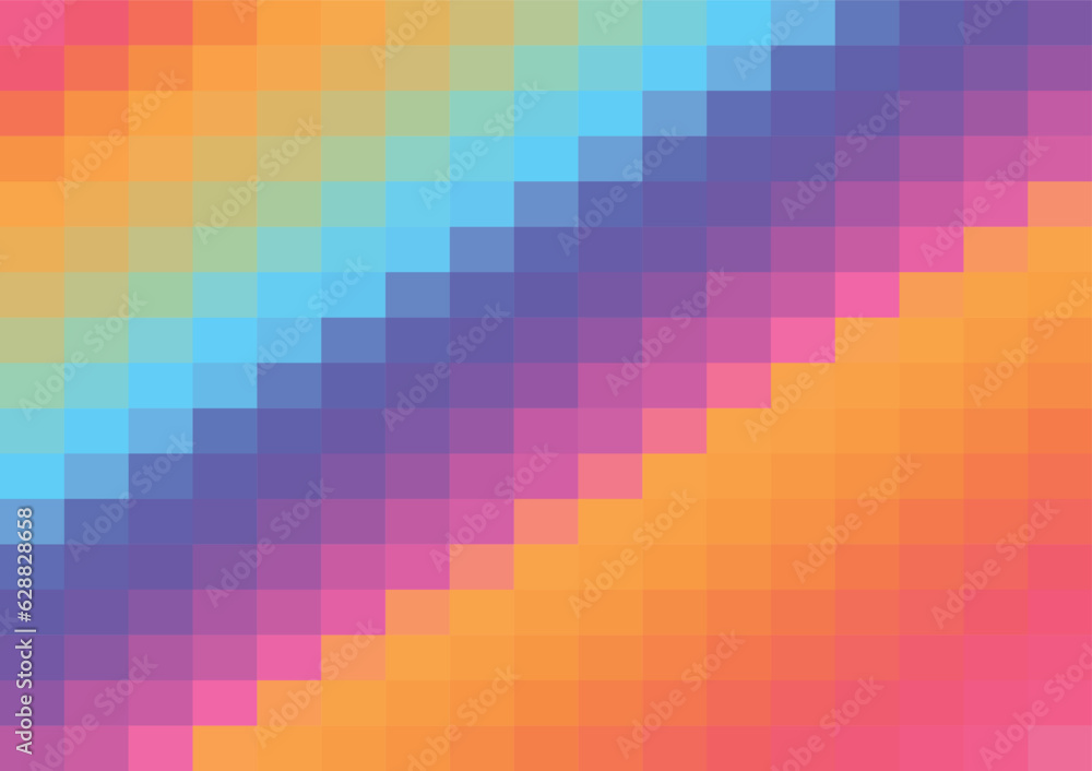Poster abstract pixels pattern. geometric mosaic background, diagonal rainbow color gradient line. vector i