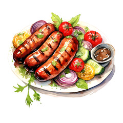 grilled sausages with vegetables