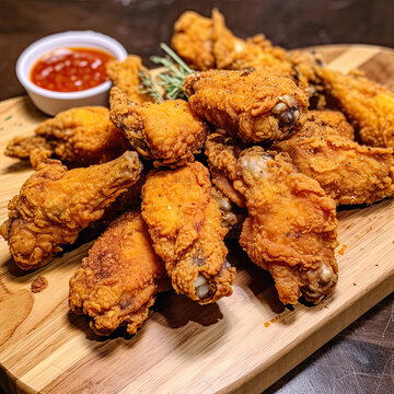 Fried chicken wings with sauce created with Generative AI technology