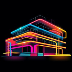 Simple Urban Architecture Minimalist Glowing Neon Background