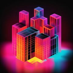 Obraz premium Simple Urban Architecture Minimalist Glowing Neon Background