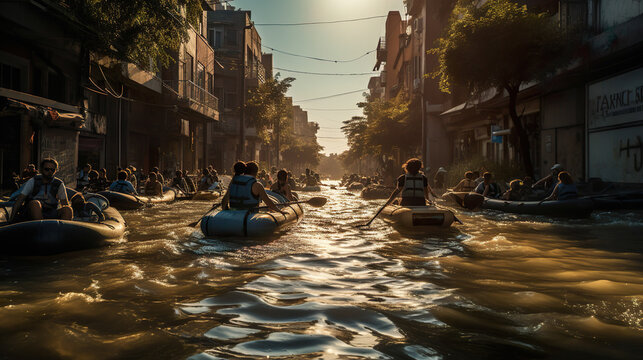 A flooded city, representing the impact of climate change in society and the world