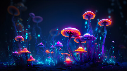 Abstract Neon Mushrooms
