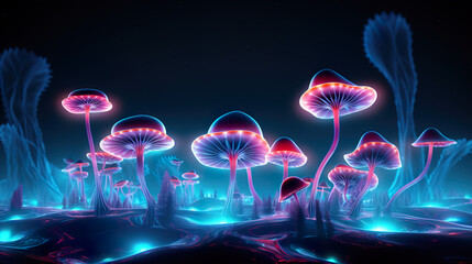 Abstract Neon Mushrooms