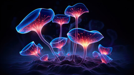 Abstract Neon Mushrooms