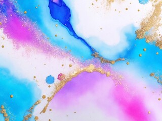 Hand-painted abstract watercolor alcohol ink with gold glitter texture background with Generative AI