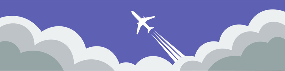 Plane in the clouds, journey, sky, poster, holidays, travel illustration.