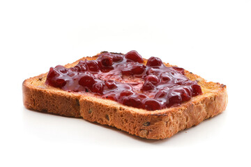 Toasted bread with jam isolated on white background