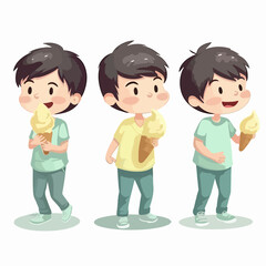 Vector of a boy with ice-cream, cartoon style, young child.