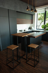 Empty coffee table over defocused coffee shop background with copy space. High quality photo