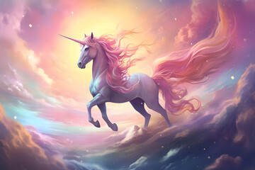 Obraz na płótnie Canvas unicorn on pastle sky