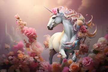 unicorn on pastle sky and flower sweet
