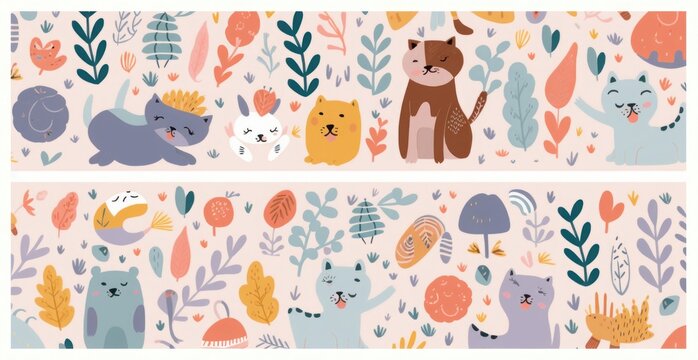 Baby  elements collection. Baby animals pattern. Fabric pattern design.  illustration with cute animals. Nursery baby pattern illustration, Generative AI