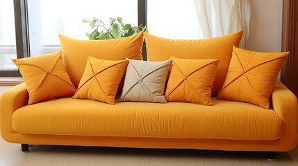 comfortable soft sofa decorative cushions spacious, generative ai