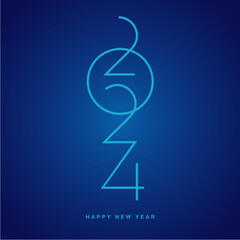 Happy New Year 2024 abstract space oddity numbers typography logo on blue background