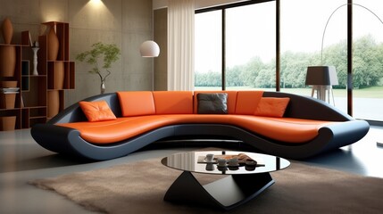 Fototapeta premium creative design spacious room tables sofa, generative ai