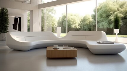 Fototapeta na wymiar creative design spacious room tables sofa, generative ai