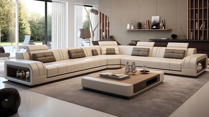 elegant comfortable designed living room big sofa, generative ai