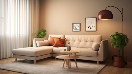 interior light living room comfortable sofa, generative ai