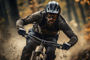Man mountain biking in a forest