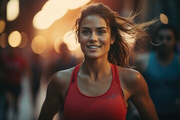 Young woman running a marathon