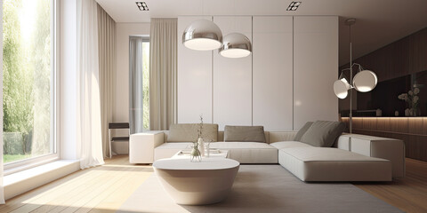 Modern interior. Light living room. Generative AI
