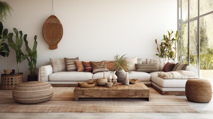 modern boho living room interior style, generative ai